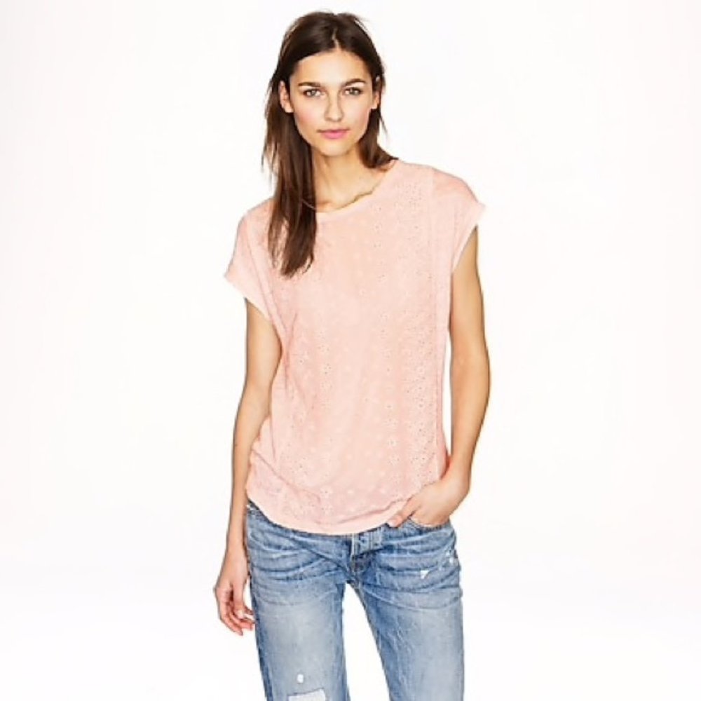 J Crew Pink Eyelet Front Linen Shirt